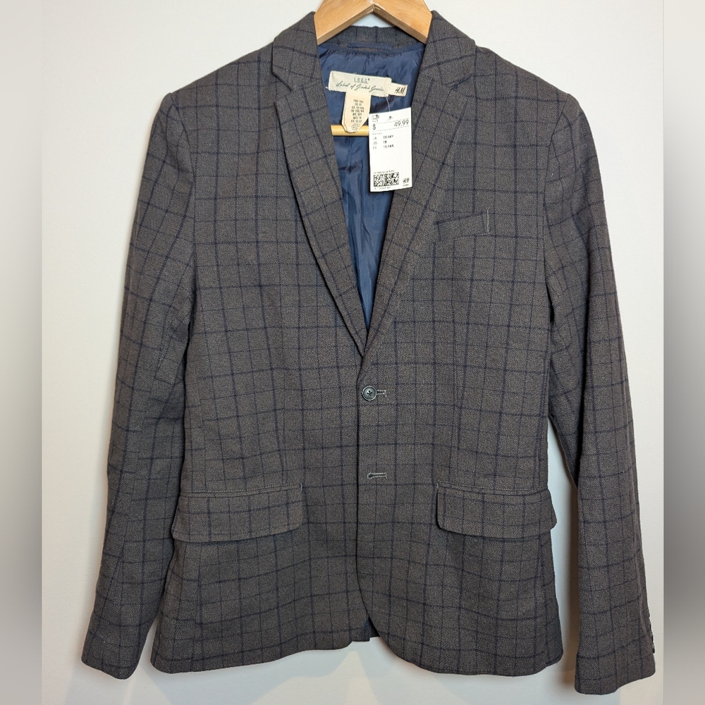 H&M LOGG YOUTH SIZE 18 Gray AND NAVY Checkered Blazer